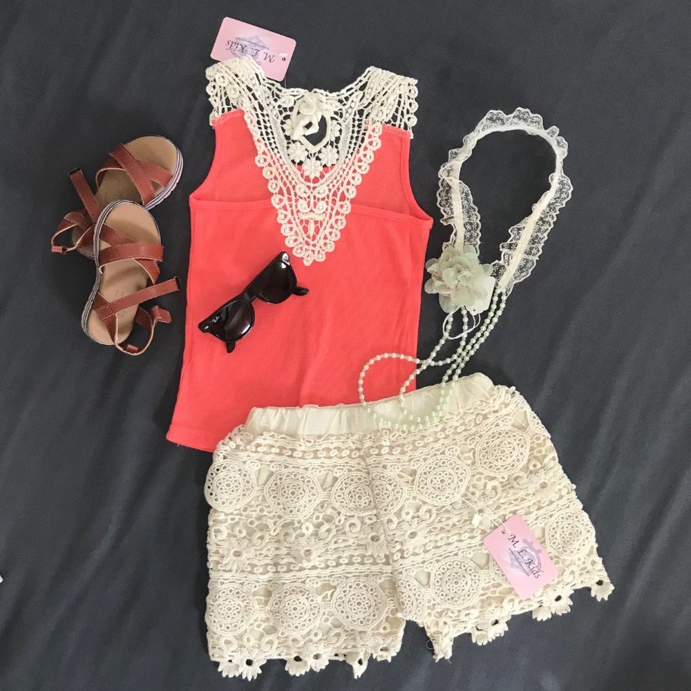Girl's Tank Lace Back-Natural Lace
